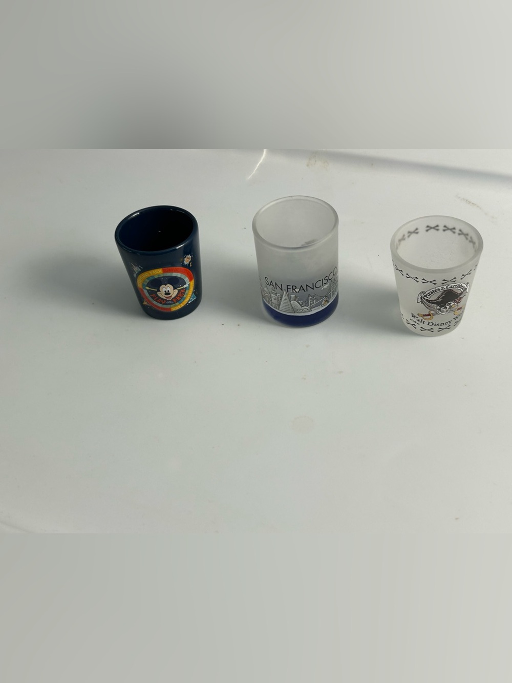 Disney Collectible Shot Glasses - Set of 3 (Blue, Frosted, White)